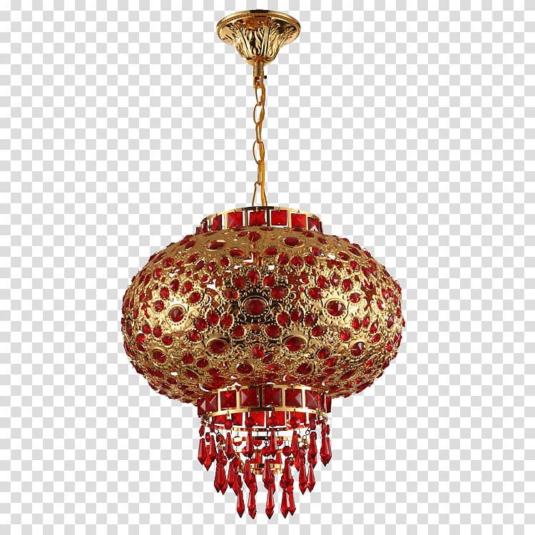 gold pendant lamp, Chinese New Year Lantern Lunar New Year, Chinese New Year festive lantern chandelier transparent background PNG clipart