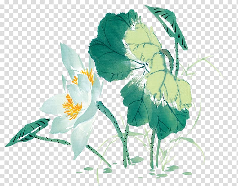 Heye Ink wash painting Nelumbo nucifera Watercolor painting, Chinese style lotus transparent background PNG clipart