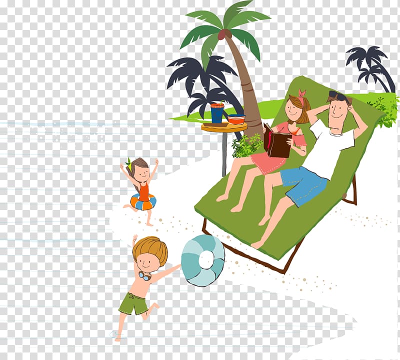 Cartoon Child Illustration, seaside vacation family transparent background PNG clipart