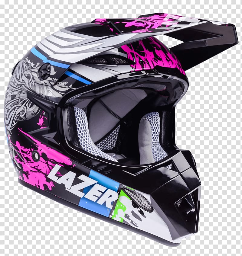 white and pink Lazer motocross helmet clip-rat, Motorcycle Helmet Lazer MX8 Flash Pure Glass Black transparent background PNG clipart