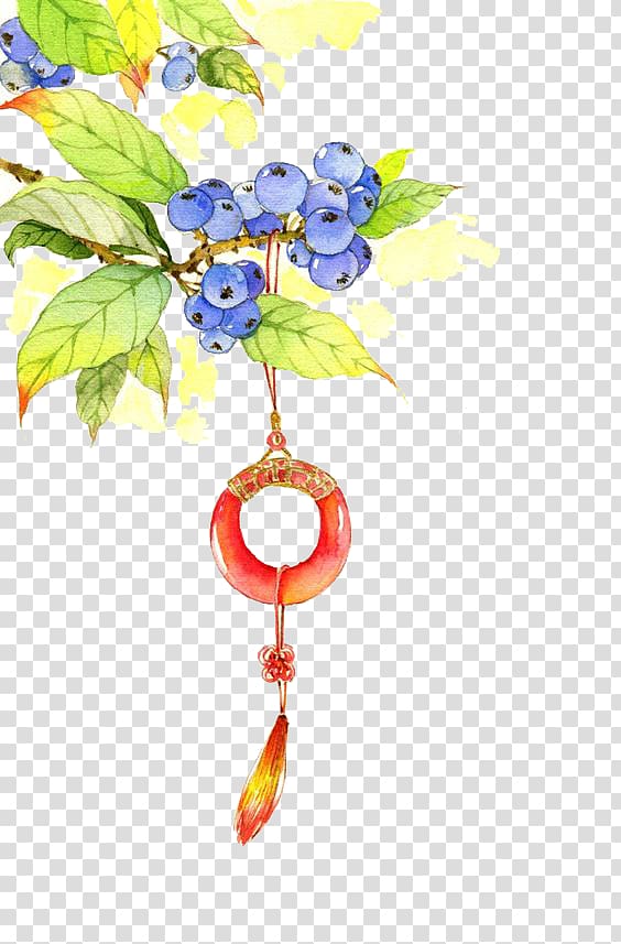 China Drawing painting Chinese art, Hand painted blueberry tree transparent background PNG clipart