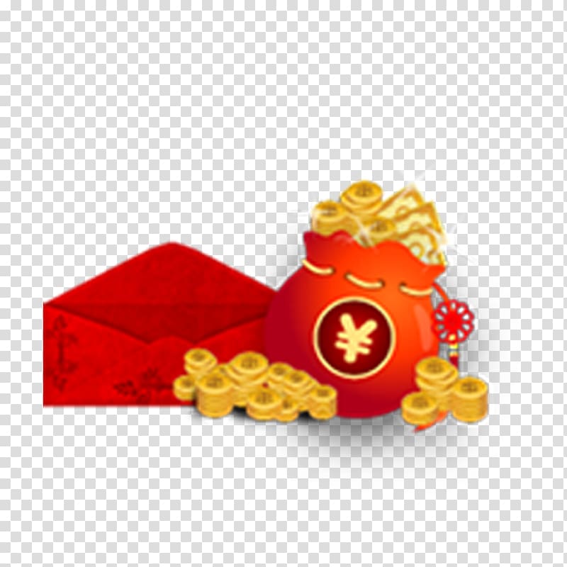 Red envelope Gold coin Bag Fukubukuro, Gold purse transparent background PNG clipart