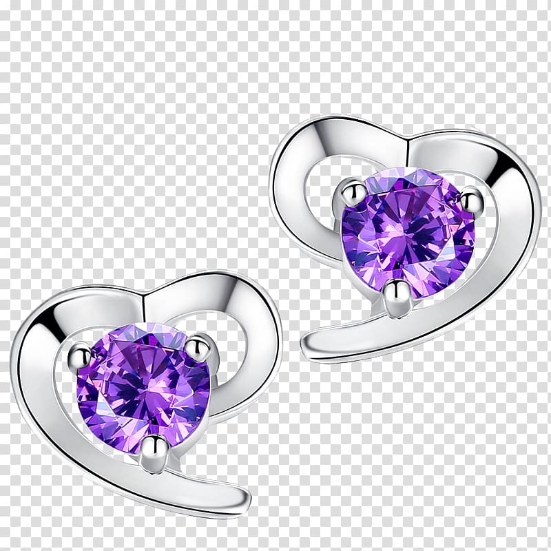 Earring Sterling silver Cubic zirconia Jewellery, Purple terrible shape earrings earrings transparent background PNG clipart