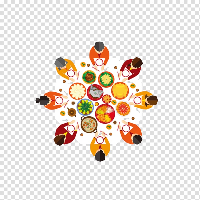 Chinese New Year Reunion dinner Illustration, Family eat dinner transparent background PNG clipart
