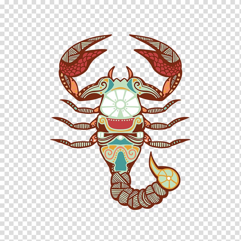 white and red scorpion , Scorpio Horoscope Astrology Zodiac Astrological sign, Hand-painted Scorpion transparent background PNG clipart
