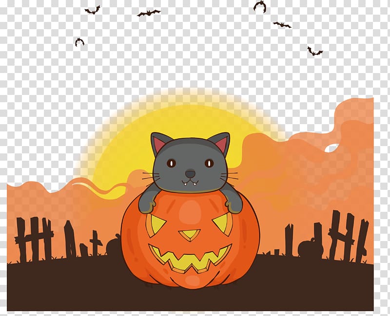 Lovely pumpkin cat transparent background PNG clipart