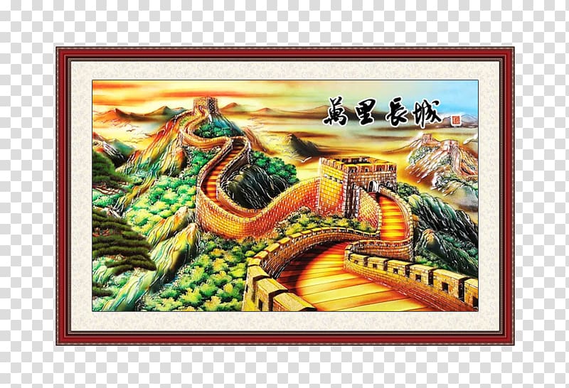 Great Wall of China Tibetan Buddhist wall paintings, Golden Great Wall Oil Painting transparent background PNG clipart