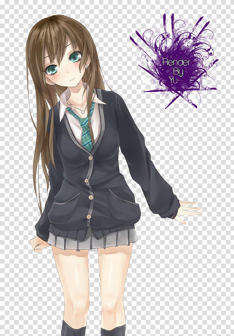 Anime Brown hair Eye color Female Black hair, fille transparent background PNG clipart