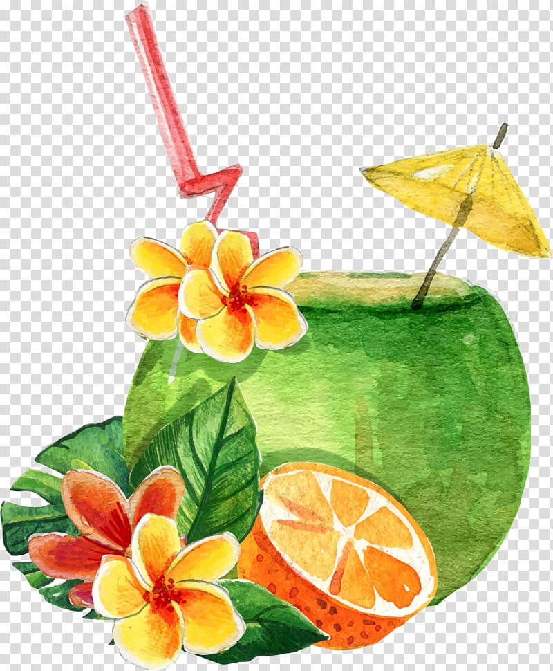 juice drink illustration, Cocktail Orange juice Coconut milk, hand painted summer special drink transparent background PNG clipart