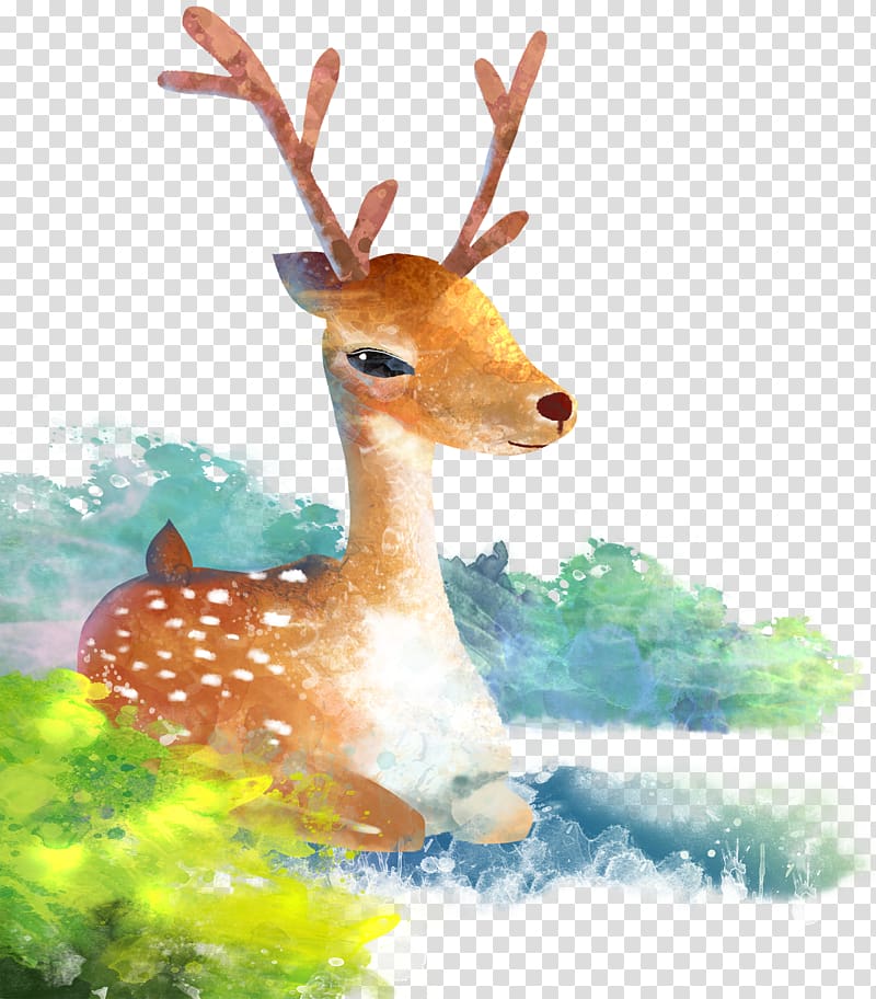 brown deer painting, Reindeer Watercolor painting Cartoon Illustration, deer transparent background PNG clipart