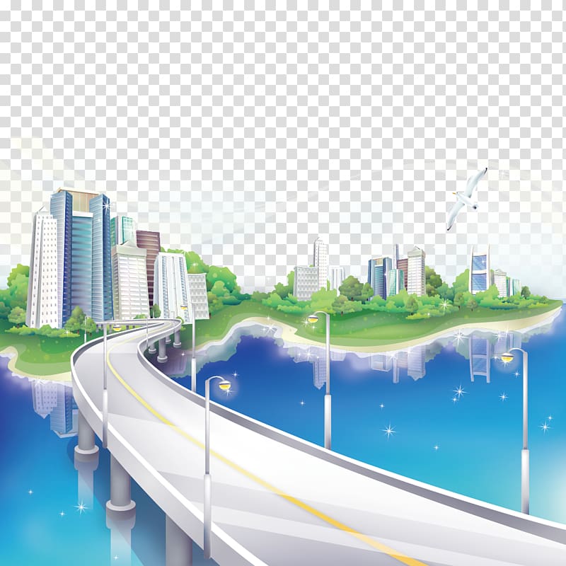 bridge and city art, Painting , Cityscape transparent background PNG clipart
