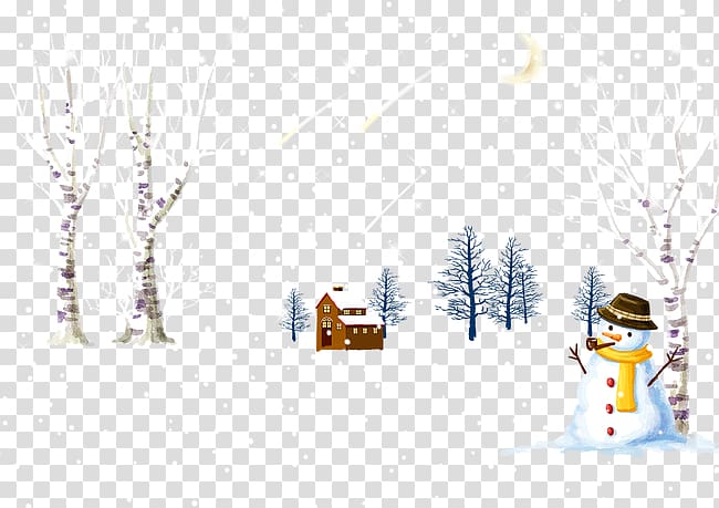 Winter Snowman Illustration, Housing and snowman on snow transparent background PNG clipart