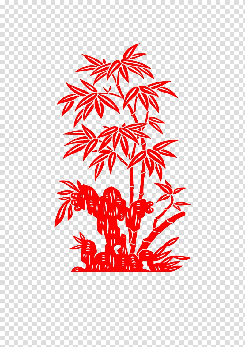 Papercutting Bamboo Red, Red paper-cut bamboo transparent background PNG clipart