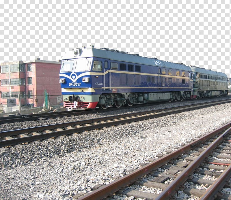 Train Rail transport Passenger car Railroad car Track, On train tracks transparent background PNG clipart
