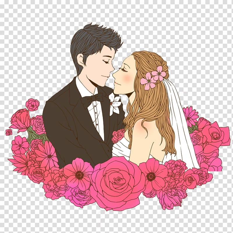 wedding couple illustration, Marriage Romance, Romantic love transparent background PNG clipart