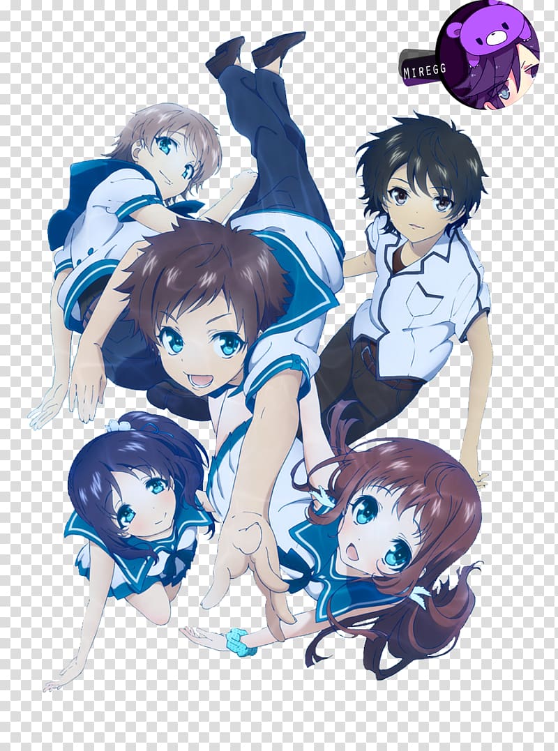 Tsumugu Kihara Manaka Mukaido Hikari Sakishima Chisaki Hiradaira Kaname  Isaki, nagi no asukara, blue, black Hair png