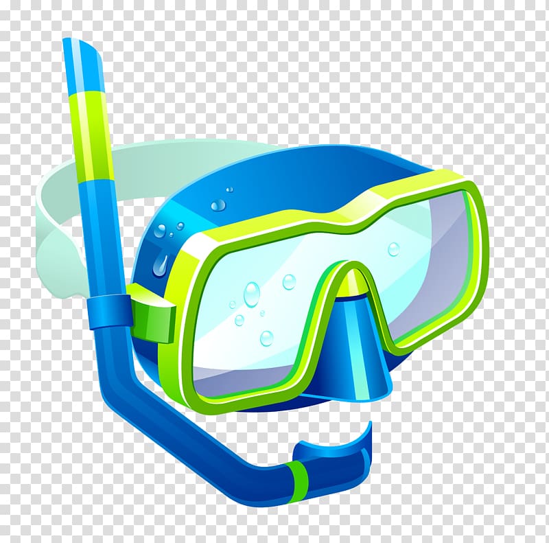 green and blue snow goggle illustration, Snorkeling Diving mask Swimfin , Blue Snorkel Mask transparent background PNG clipart