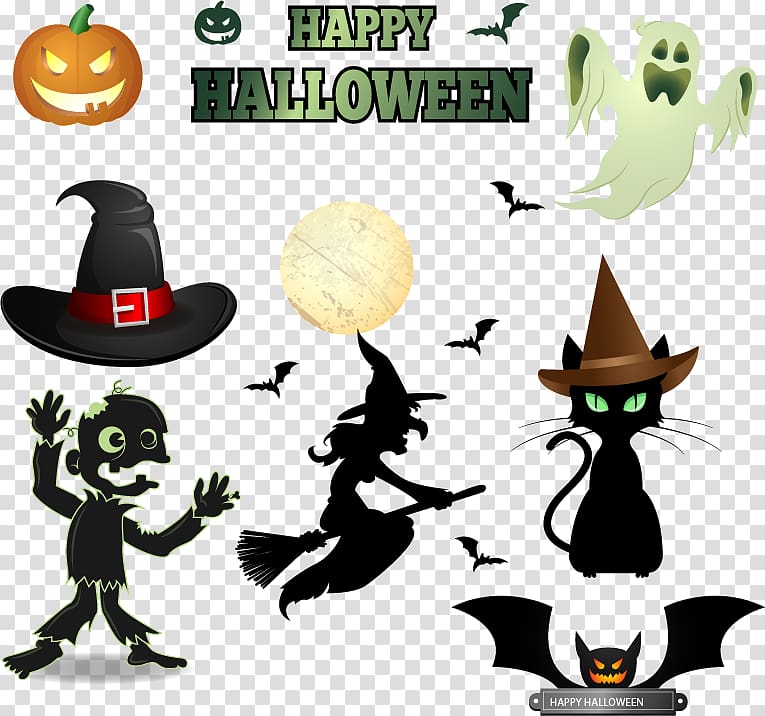 Halloween Illustration, Halloween design elements transparent background PNG clipart
