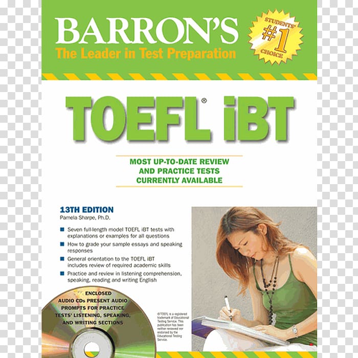 Test of English as a Foreign Language (TOEFL) Barron\'s TOEFL IBT Superpack TOEFL Strategies and Tips with MP3 CDs, 2nd Edition: Outsmart the TOEFL Ibt TOEFL IBT: Internet-based Test, book transparent background PNG clipart