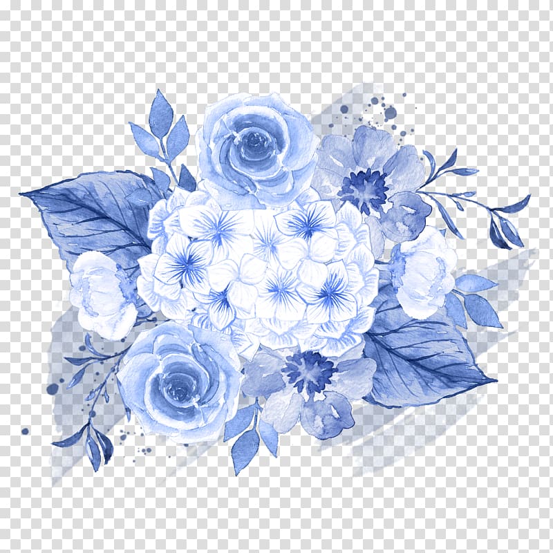 assorted-flowers arrangement illustration, Wedding invitation Watercolor painting Flower Blue , A bunch of flowers transparent background PNG clipart