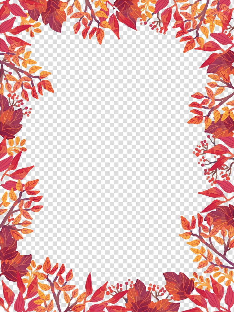 pink and green leafed plants illustration, Flyer Autumn Template Harvest festival, Autumn leaves border transparent background PNG clipart