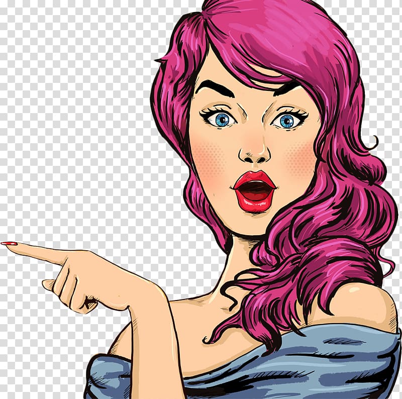 Pink Haired Woman Pointing Left Illustration Pop Art Comics