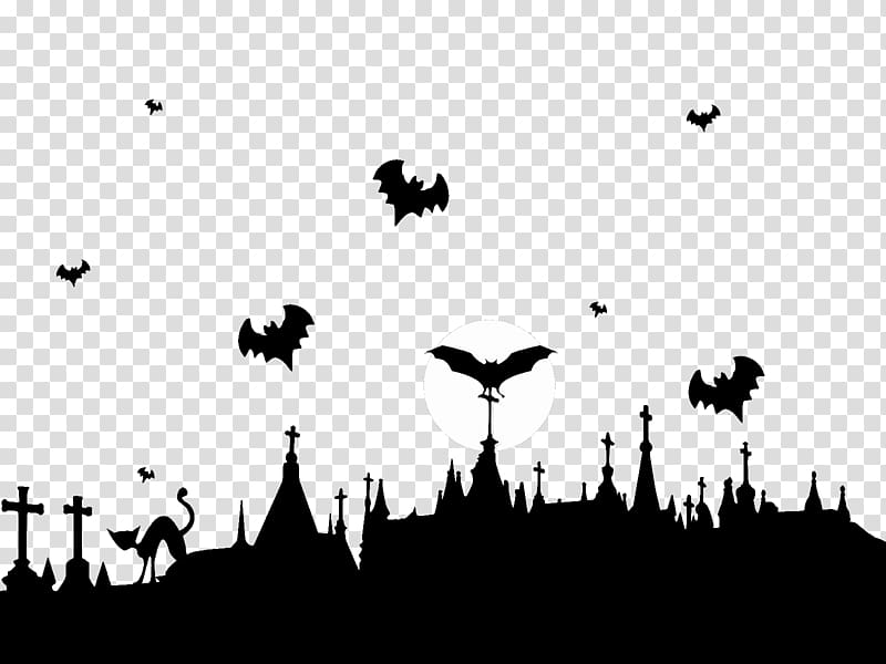 bat cartoon illustration, Graveyard and Flying Bats transparent background PNG clipart