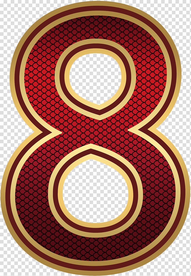 red 8 number , Alpha compositing Pixel Byte Computer file, Red and Gold Number Eight transparent background PNG clipart