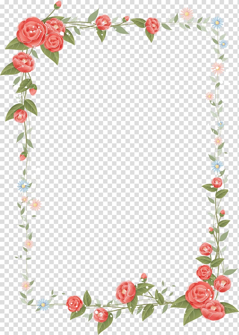 Border Flowers Floral design , rose frame, red, white, and green floral frame illustration transparent background PNG clipart