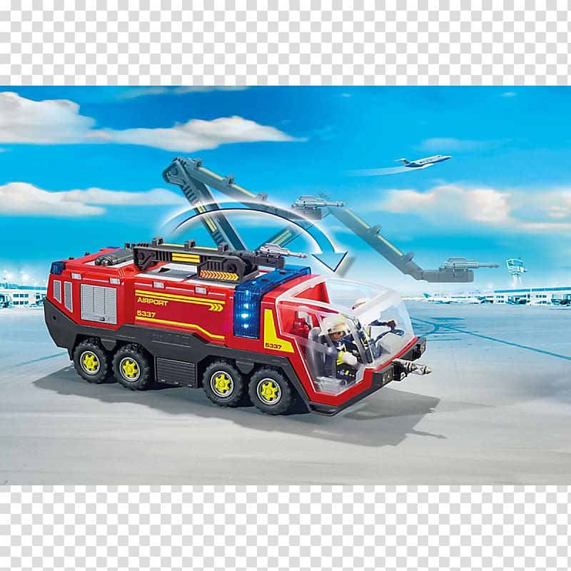 Playmobil Fire engine Light Fire station Airport, fire engine transparent background PNG clipart