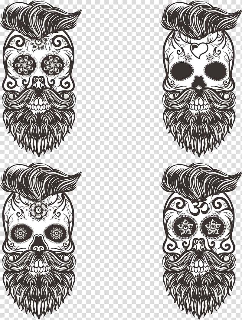 bearded calavera skull illustrations, Calavera Skull Euclidean Drawing Day of the Dead, painted mustache Skull transparent background PNG clipart