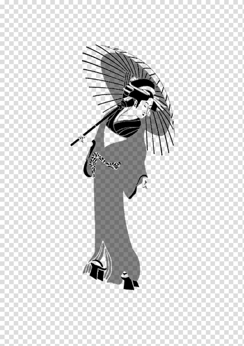 Japan Black and white Kimono, Japanese woman wearing kimono transparent background PNG clipart