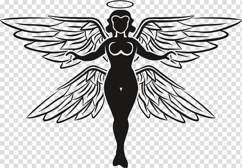 Line art Drawing Open, angel wings and halo transparent background PNG clipart
