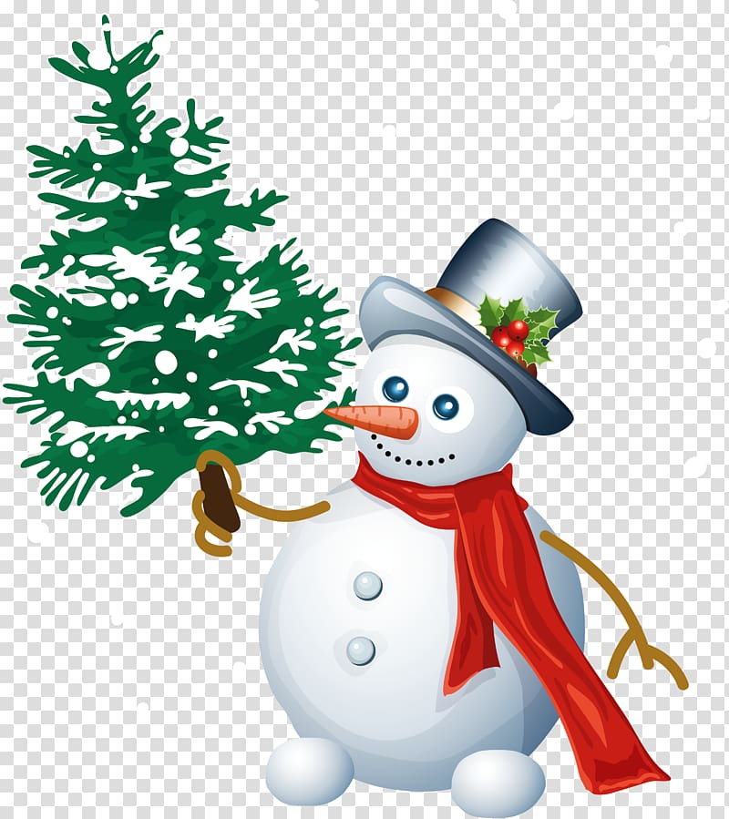 Snowman holding Christmas tree illustration, Snowman Christmas Santa Claus , Snowman with Tree transparent background PNG clipart