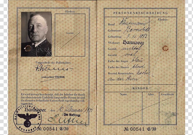 Identity document German passport Second World War Travel document, passport transparent background PNG clipart