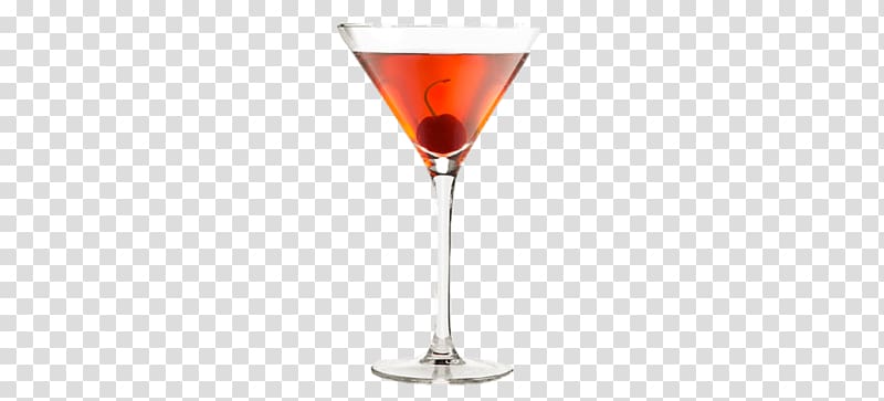martini glass filled with red fluid and red cherry, Manhattan transparent background PNG clipart
