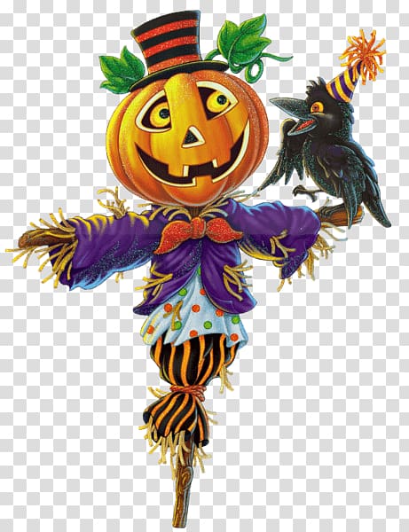 orange scarecrow decor, Scarecrow Pumpkin Halloween transparent background PNG clipart