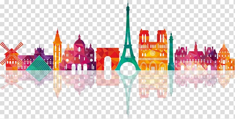 Eiffel Tower illustration, Paris Drawing Skyline Illustration, UK Colorful city building silhouettes transparent background PNG clipart