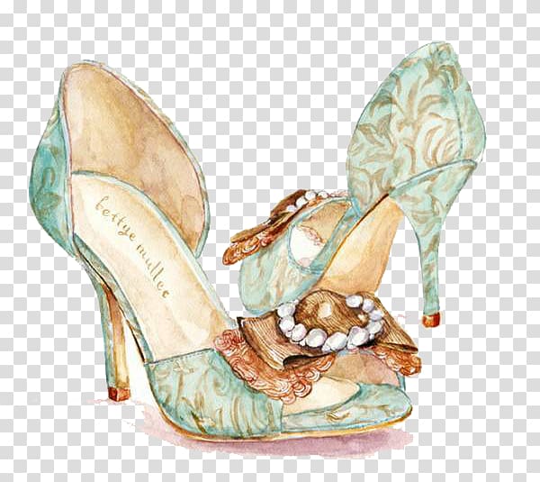 pair of shoe illustration, Shoe High-heeled footwear Drawing Fashion illustration Illustration, Watercolor high-heeled shoes transparent background PNG clipart