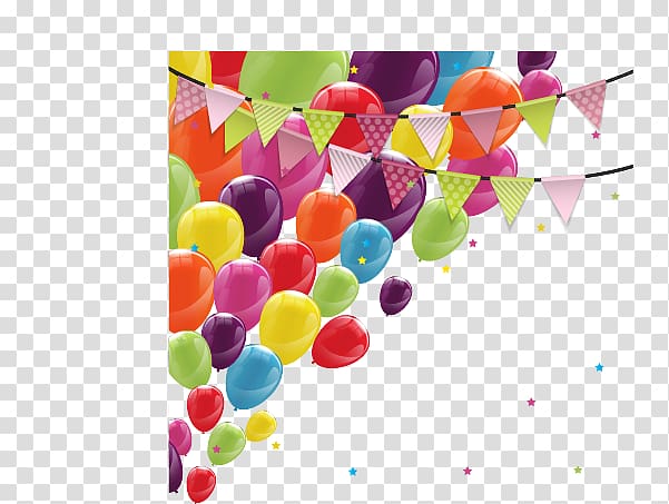 Birthday cake Balloon Greeting card, Cartoon Christmas New Year holiday balloon bunting transparent background PNG clipart