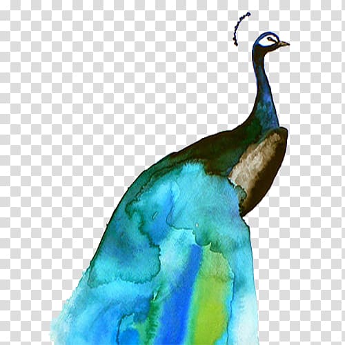 Bird Watercolor painting Paper Illustration, Blue watercolor peacock transparent background PNG clipart