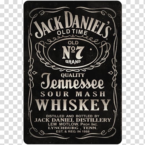 Tennessee whiskey Jack Daniel's Distilled beverage Single barrel whiskey, metal sign transparent background PNG clipart