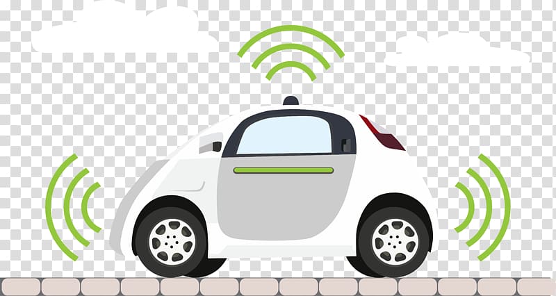 white and grey vehicle with green signal bars surrounded it , Google driverless car Autonomous car Driving, Cartoon free driving car transparent background PNG clipart