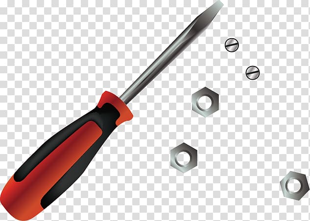 Screwdriver, painted screwdriver and screws transparent background PNG clipart