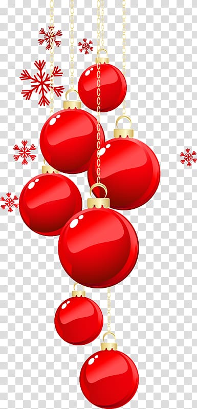 Christmas ornament Snowflake, Christmas balls painted red snowflake pattern transparent background PNG clipart