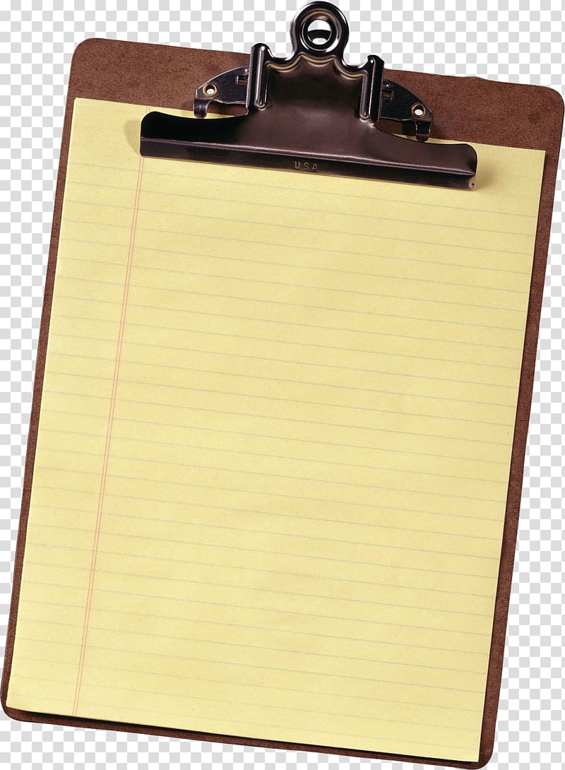yellow ruled paper on clipboard, Holder Paper Sheet transparent background PNG clipart