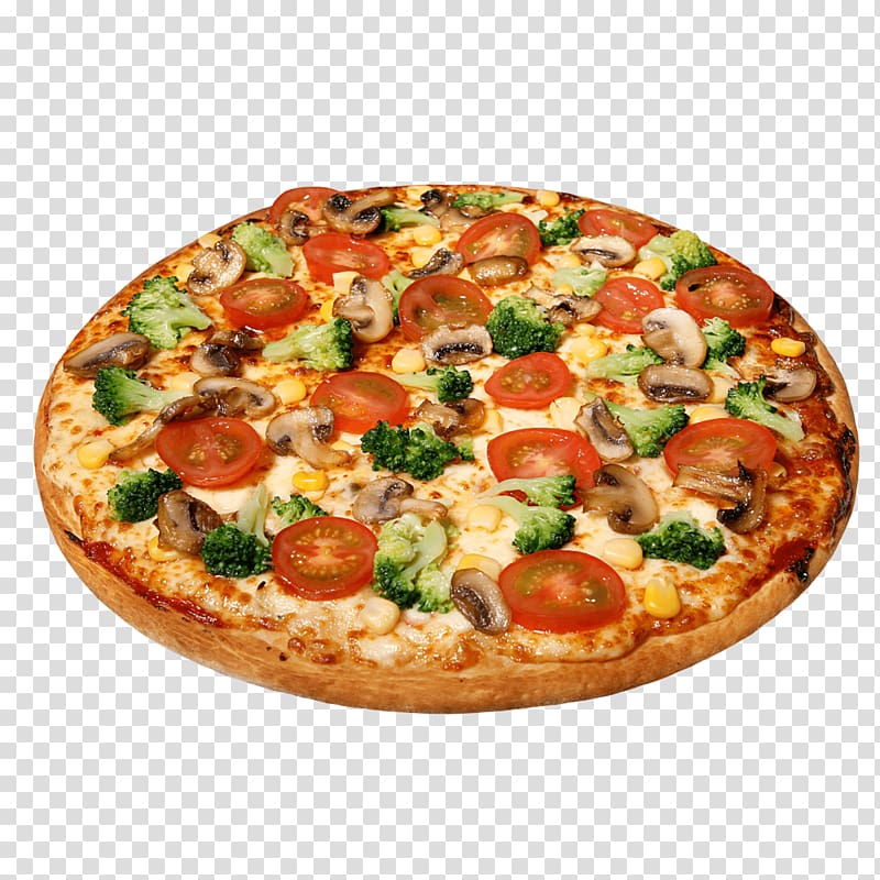 Pizza Fast food Breakfast Buffet, Mushrooms and broccoli taste tomato pizza transparent background PNG clipart