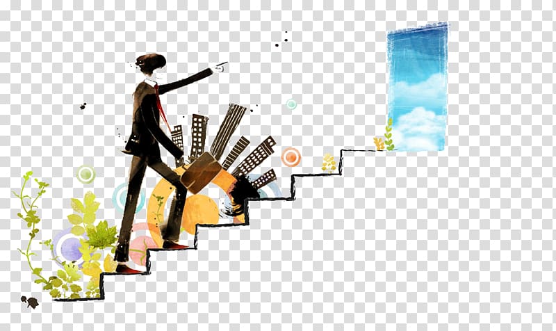 Stairs Cartoon, The man on the ladder transparent background PNG clipart