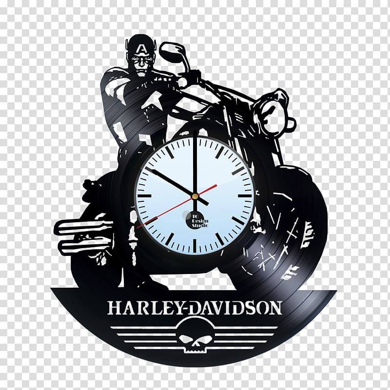 Clock Harley-Davidson Phonograph record Motorcycle Wall, wall clock transparent background PNG clipart