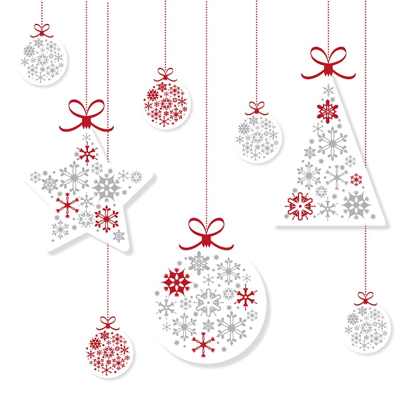 white-gray-and-red Christmas baubles illustration, Christmas decoration Christmas tree Christmas ornament, Christmas lights decoration transparent background PNG clipart